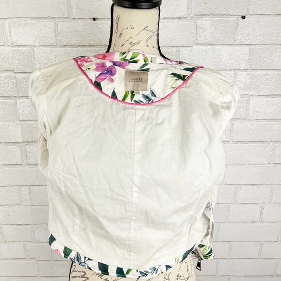 Guess Floral Print Moto Leather Zip Up Jacket Size Small - Picture 7 of 15